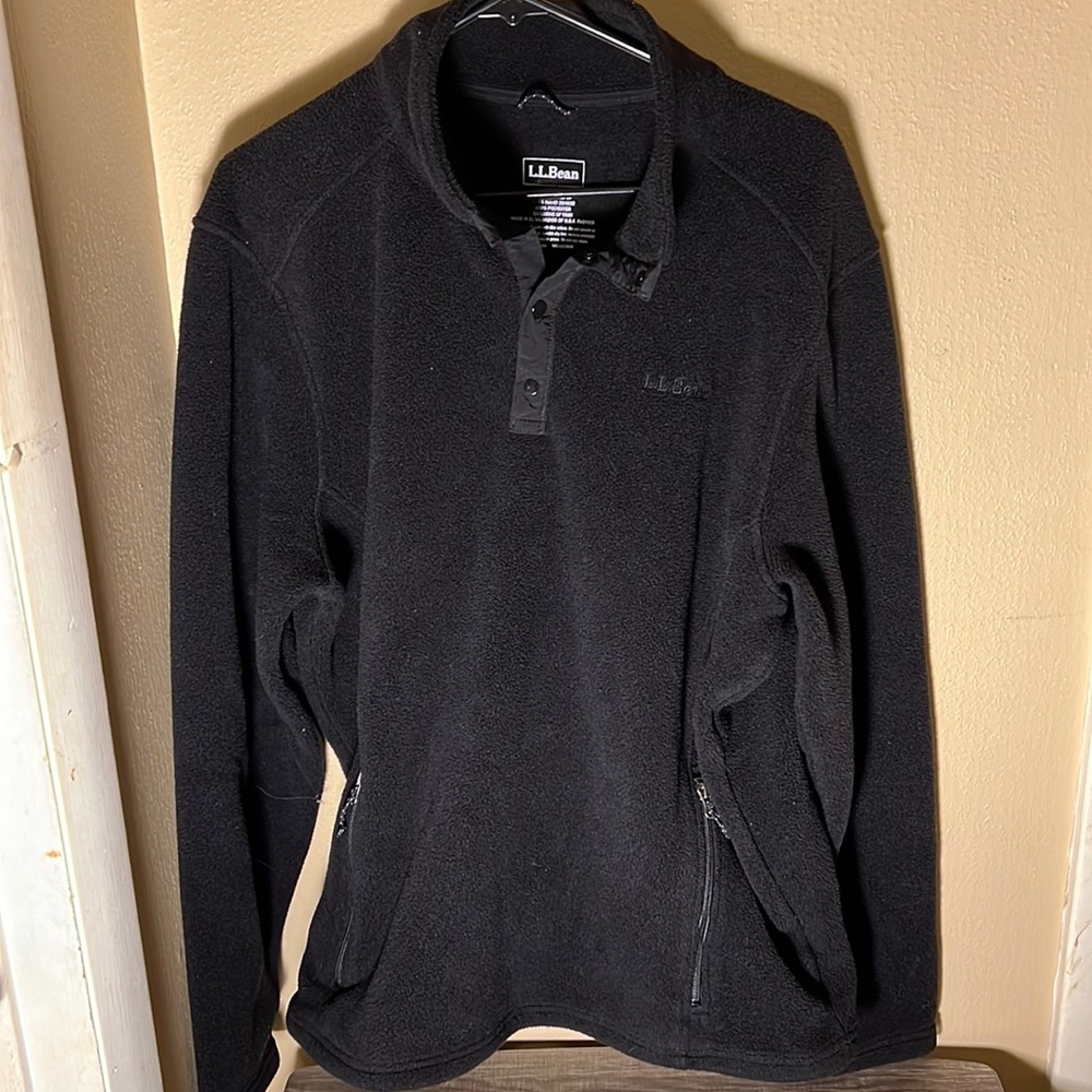 LL Bean Mens Snap-up Fleece Pullover Color Black Size XXL